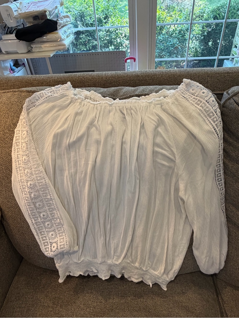 New Directions White Off-Shoulder Peasant Top - PXL